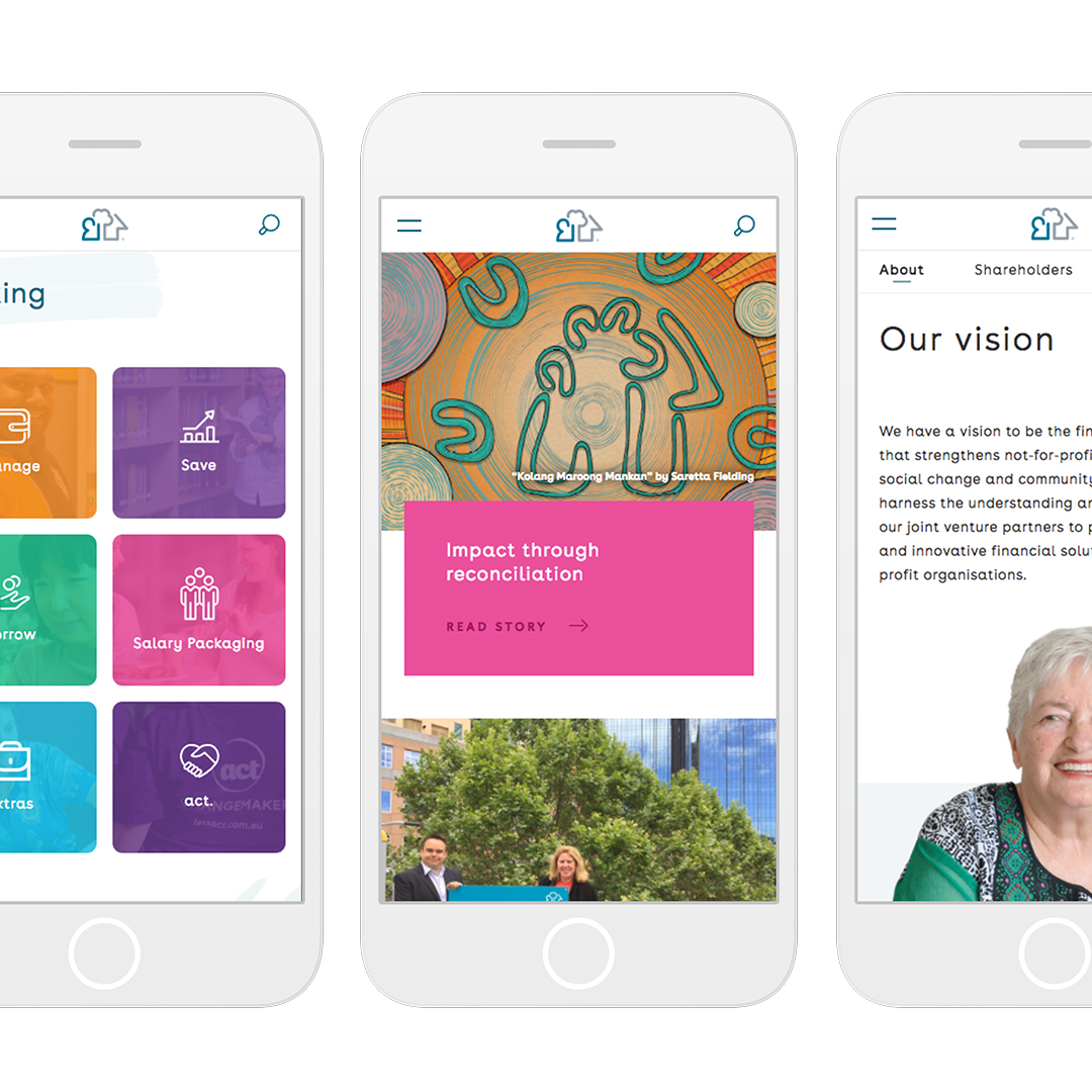 three mobile screens showing CSB website
